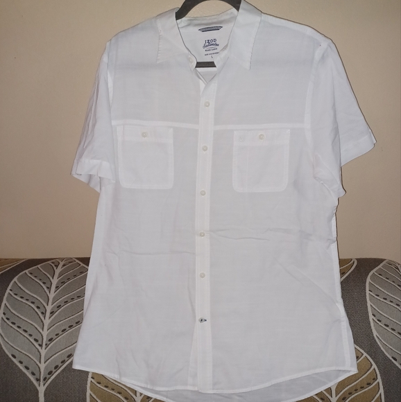 Men's Large IZOD Saltwater White Relaxed Classics 100% Cotton Button Up Shirt - Picture 5 of 5